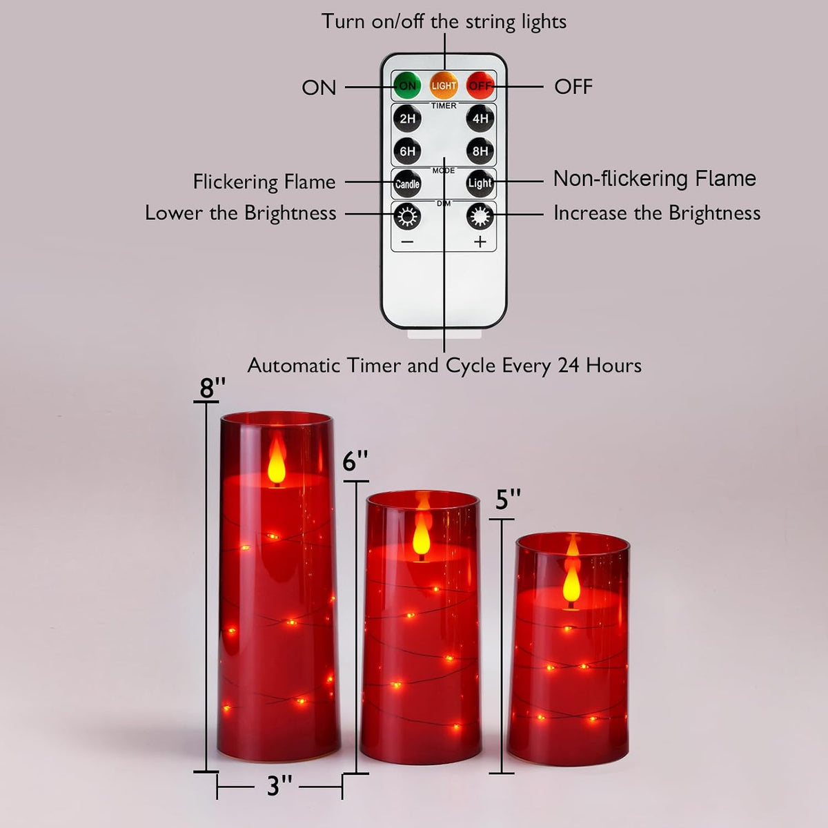 Homemory 9 Pcs Flameless Candles with Embedded Star String Fairy Lights, Battery Operated Candles, LED Candle, Fake