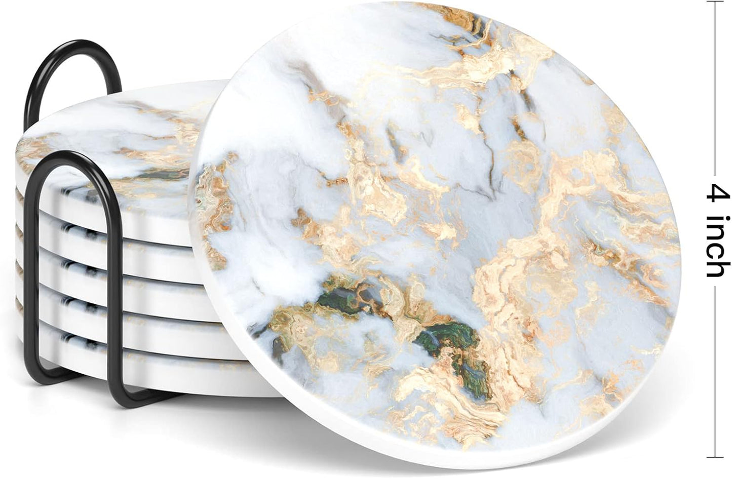 Holder and Cork Base / White Gray Gold Marble / Set of 6