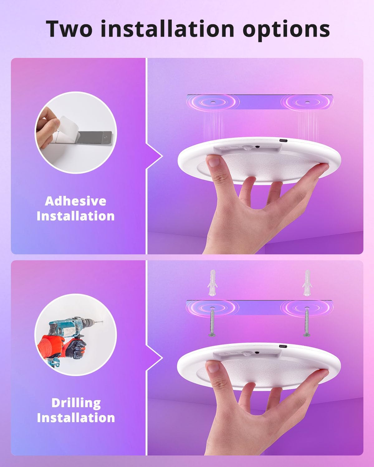 wowatt RGB Rechargeable Shower Lights for Inside Shower Waterproof IP44 | 12 RGB Colors&White Battery Ceiling Lights