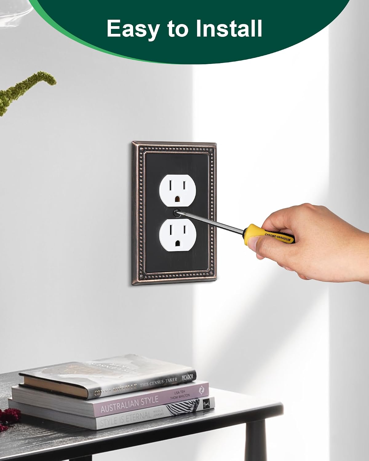 6-Pack Duplex Switch Plates and Outlet Covers, Aged Bronze | Pearls Beaded Decorative Metal Wall Plates for Electrical