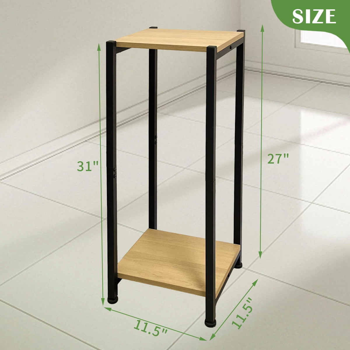 Dipion 31 Inch Tall Plant Stand Indoor,2 Tier Pedestal Stand,Yellow Oak | Rock-Solid Stability,Adjustable Feet,0.8x0.8"