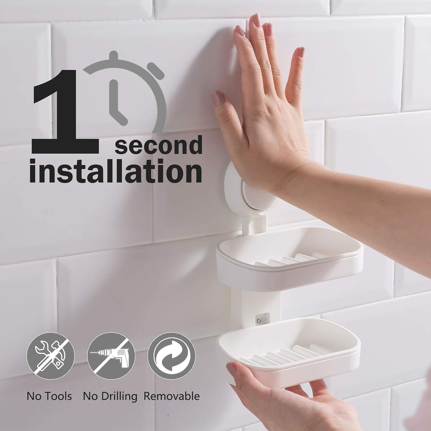 Soap Holder Soap Dish for Shower Suction Cup Wall Mounted NO-Drilling Self Draining Removable