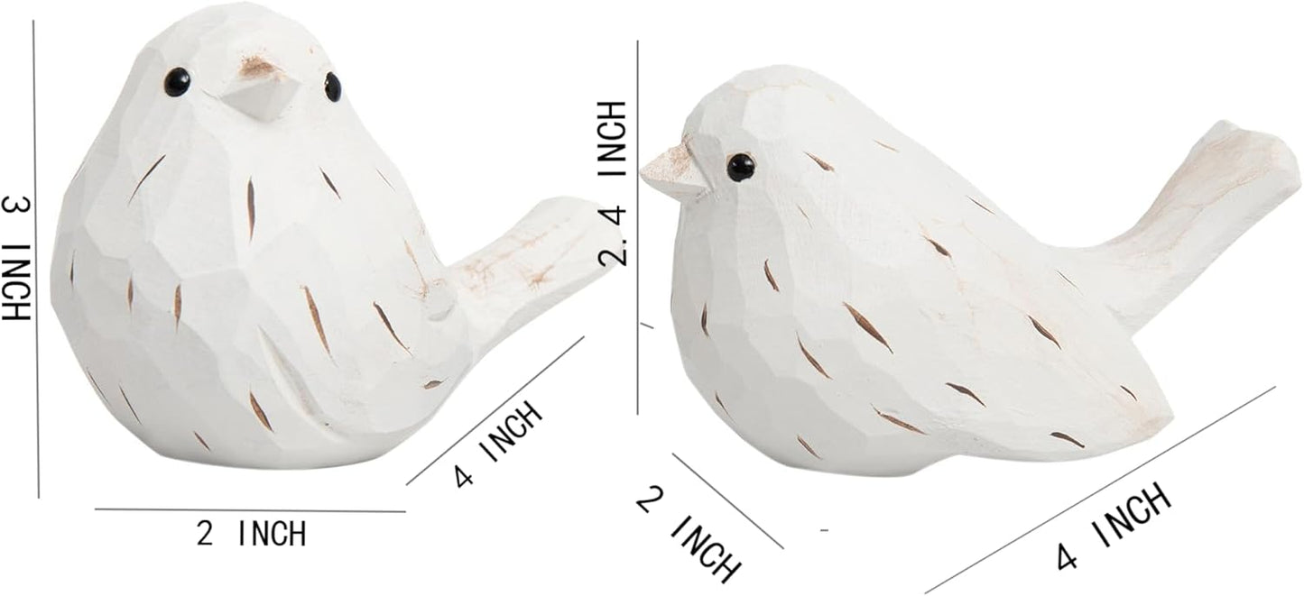 Rustic White Carved Bird Statues / White Farmhouse Birds / Set of 2