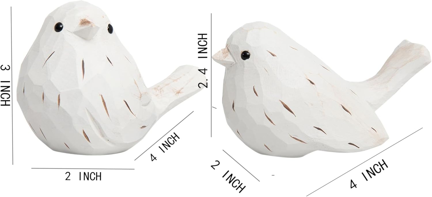 Rustic White Carved Bird Statues / White Farmhouse Birds / Set of 2