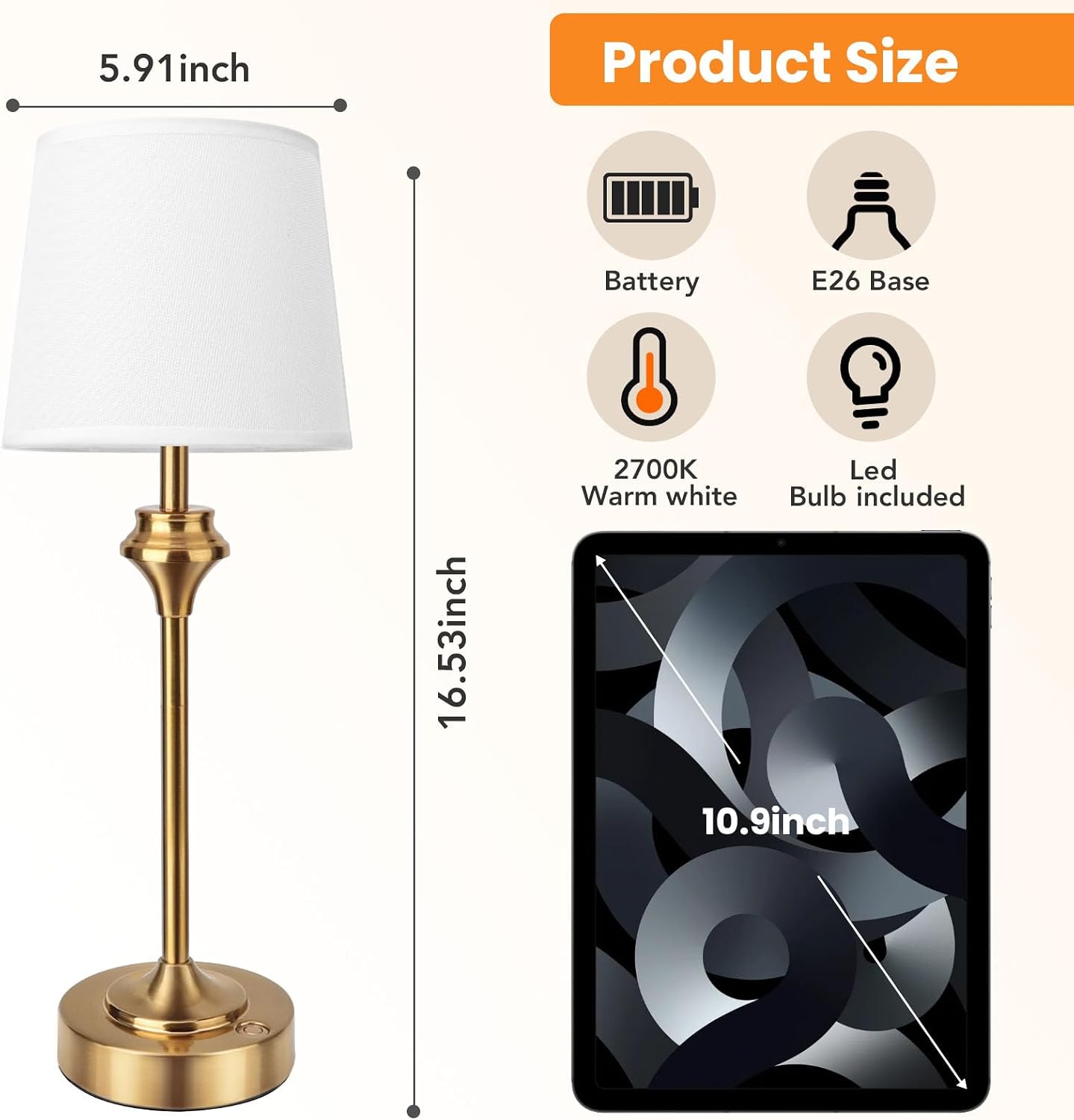 Portables Cordless Table Lamp,Battery Operated Lamp,5200mAh Bedside Table Lamp with Warm White,3 Way Dimmable Touch