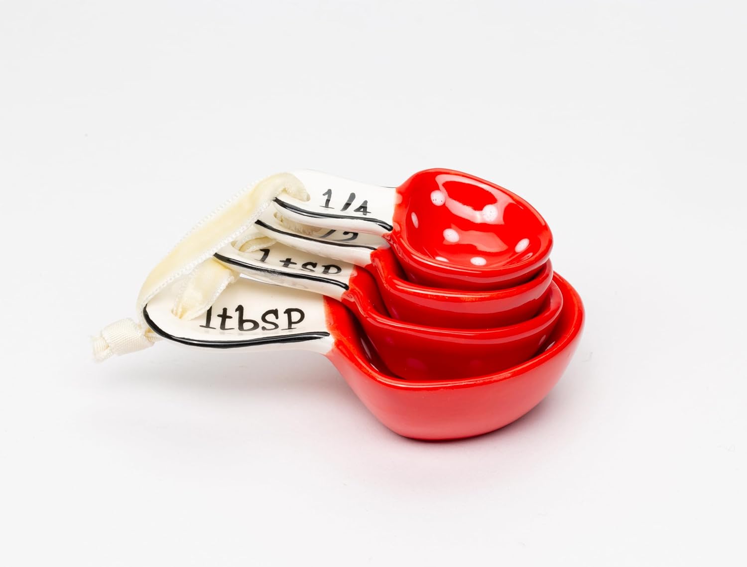 Fine Ceramic Woodland Fairy Mushroom Measuring Spoons / Red / Set of 4