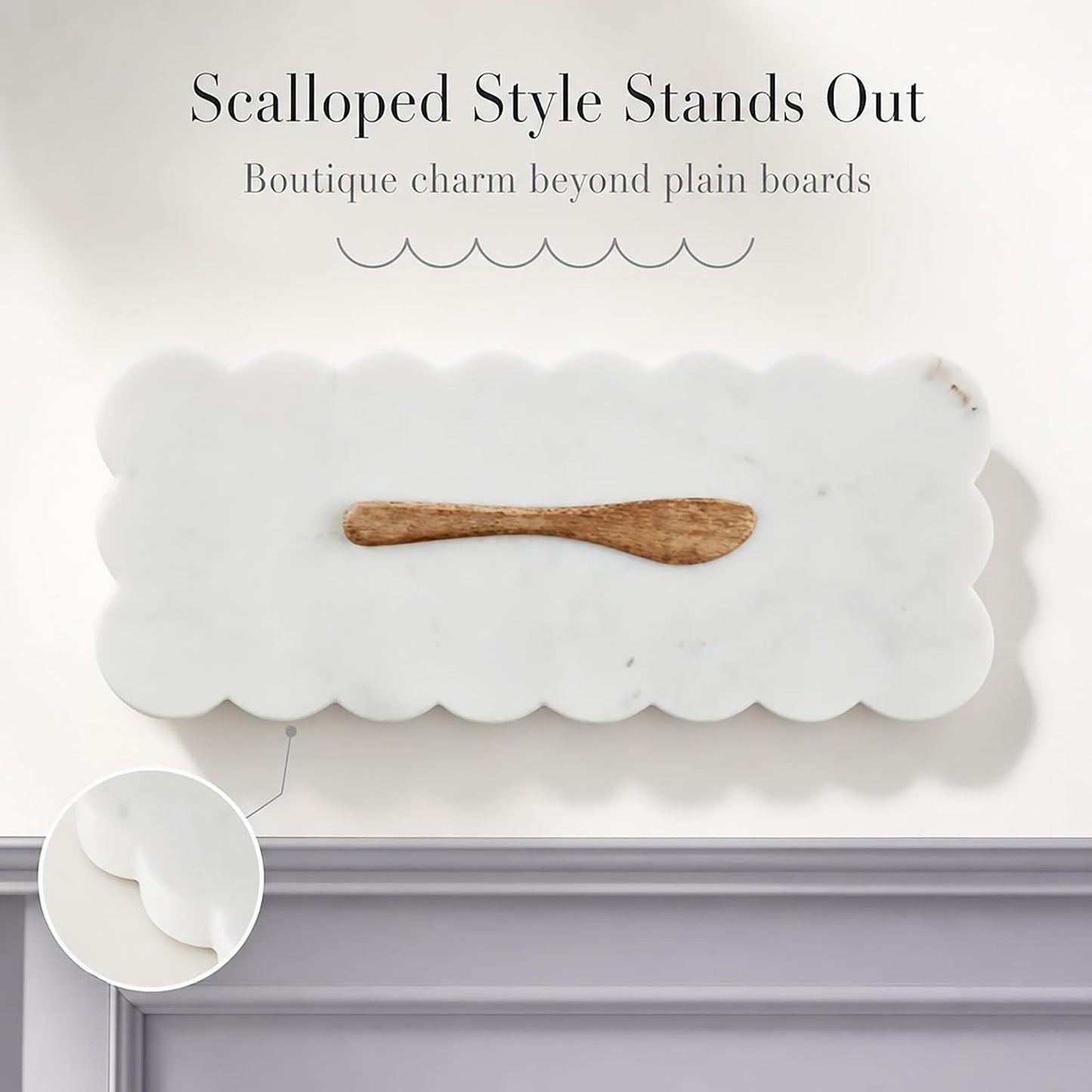 Scallop Marble Board Set / White / 12 x 5
