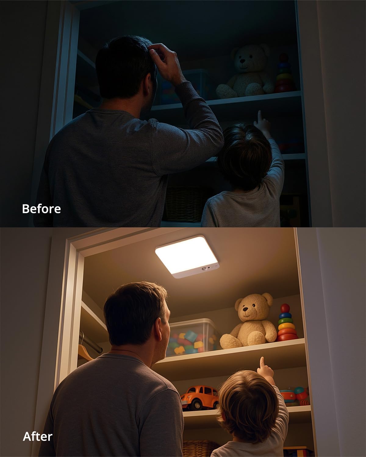 Rechargeable Ceiling Lights Square 60 Day Battery Operated, 7.87" Wireless Motion Sensor Shower Lighting with Remote 3