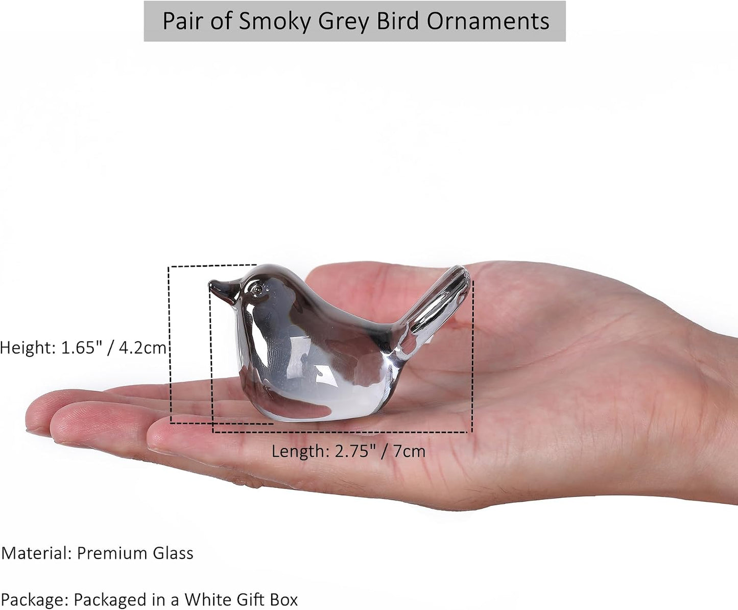Small Bird Figurines Home Decor Glass Crystal Bird Statue Modern Style Decorative Ornaments / Silver