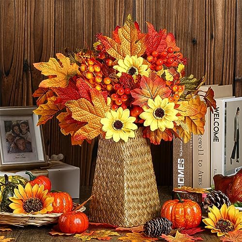 16 Bundles Fall Flowers Picks Artificial Floral Decor,11 Inch,Maple Leaf