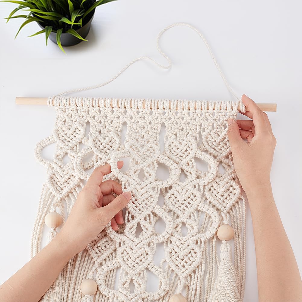 DIY Macrame Kit for Adults Beginners Bohemian Macrame Wall Hanging Ornament Creative Boho / White-8