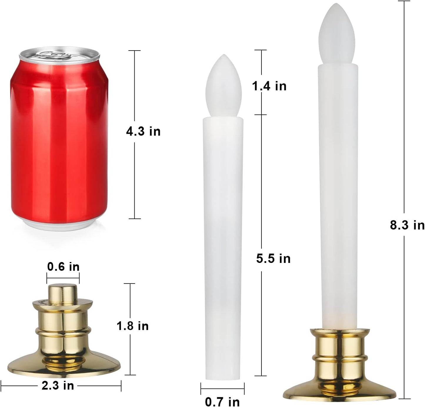 10 Pack Flameless LED Taper Candles with Remote & Timer – Battery Operated Flickering Window Candlesticks with Gold