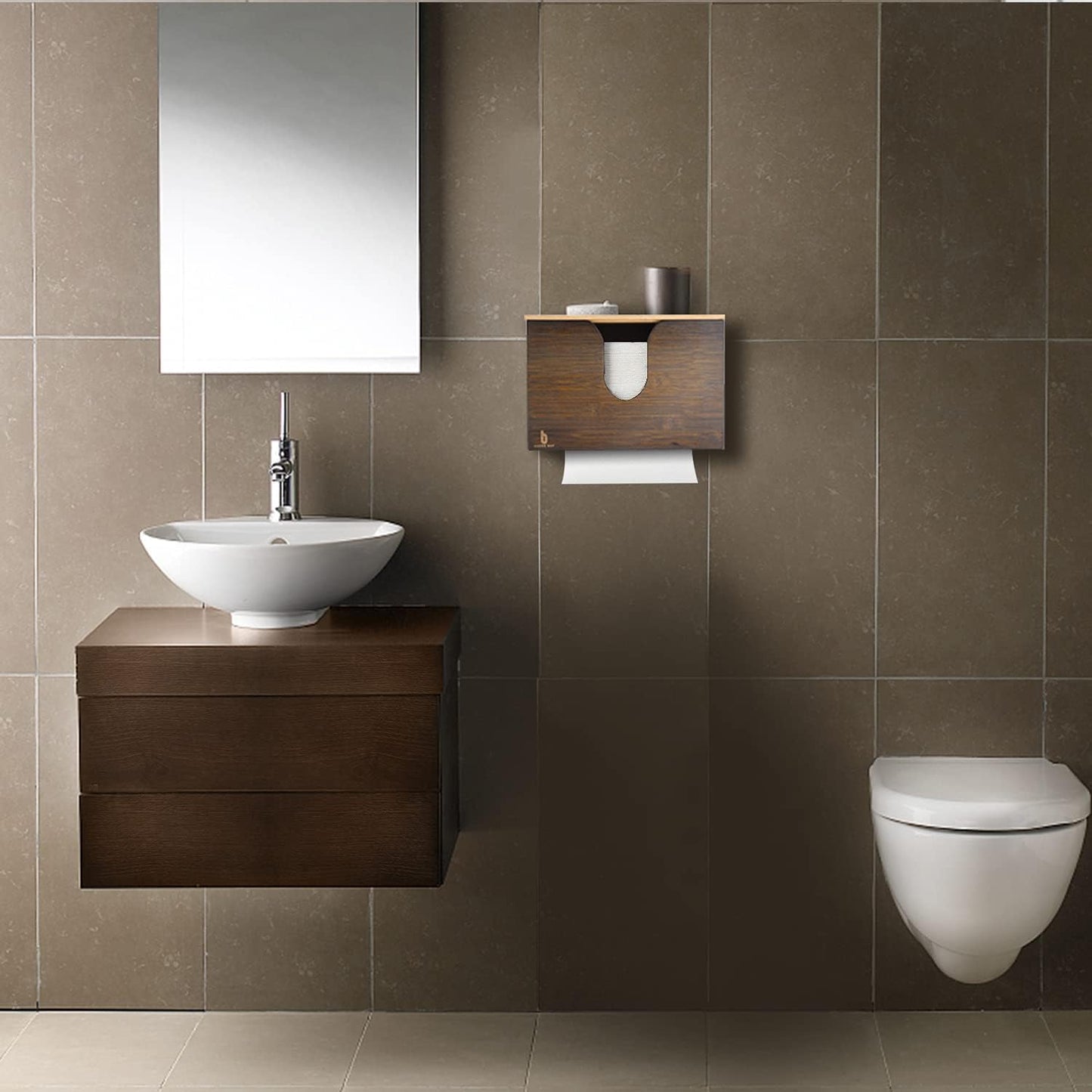Bamboo Paper Towel Dispenser, Paper Towel Holder with Lid for Home and Commercial, Wall Mount or Countertop for