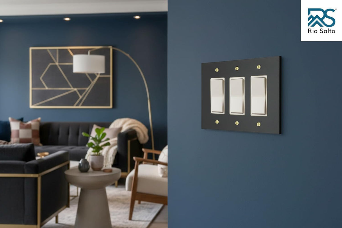 Rio Salto Forge Collection Decorative Matte Black Metal Outlet Covers, Light Switch Cover Plate, Heavy Gauge 3-Gang