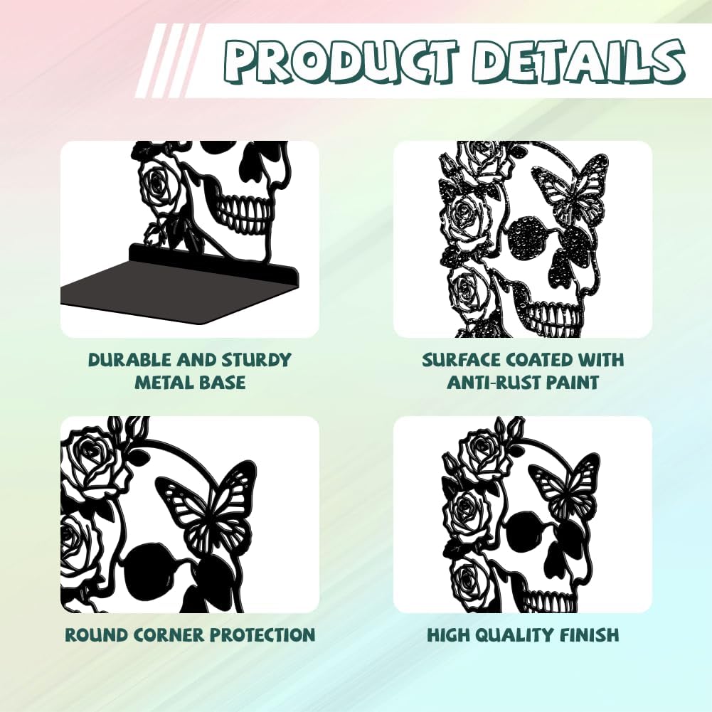 Metal Bookends / Modern Decorative Heavy Duty Study Book Ends Stoppers / Skeleton Rose and Butterfly