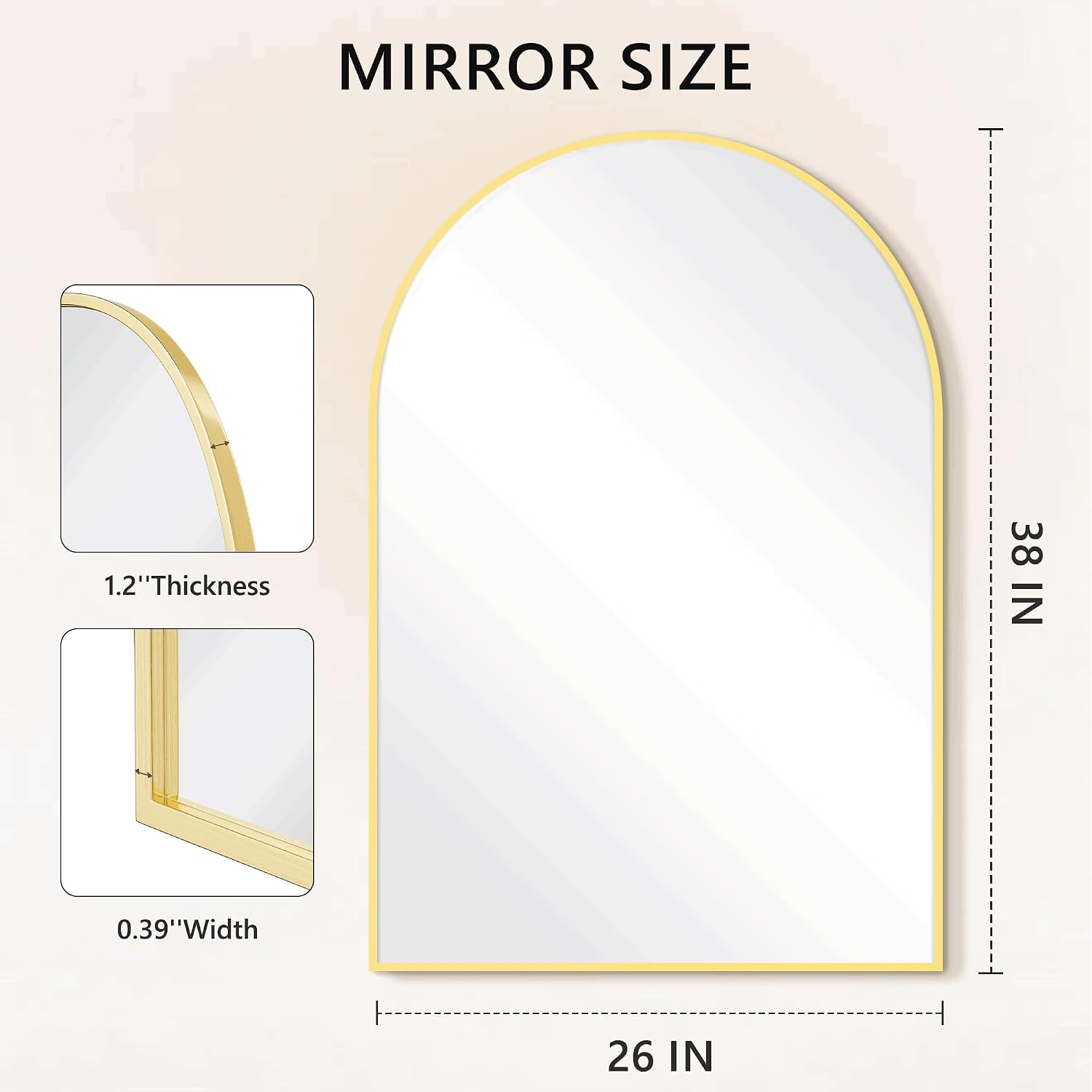 Metal Frame Vanity Mirror / Gold / 38"L x 26"W / 38 x 26