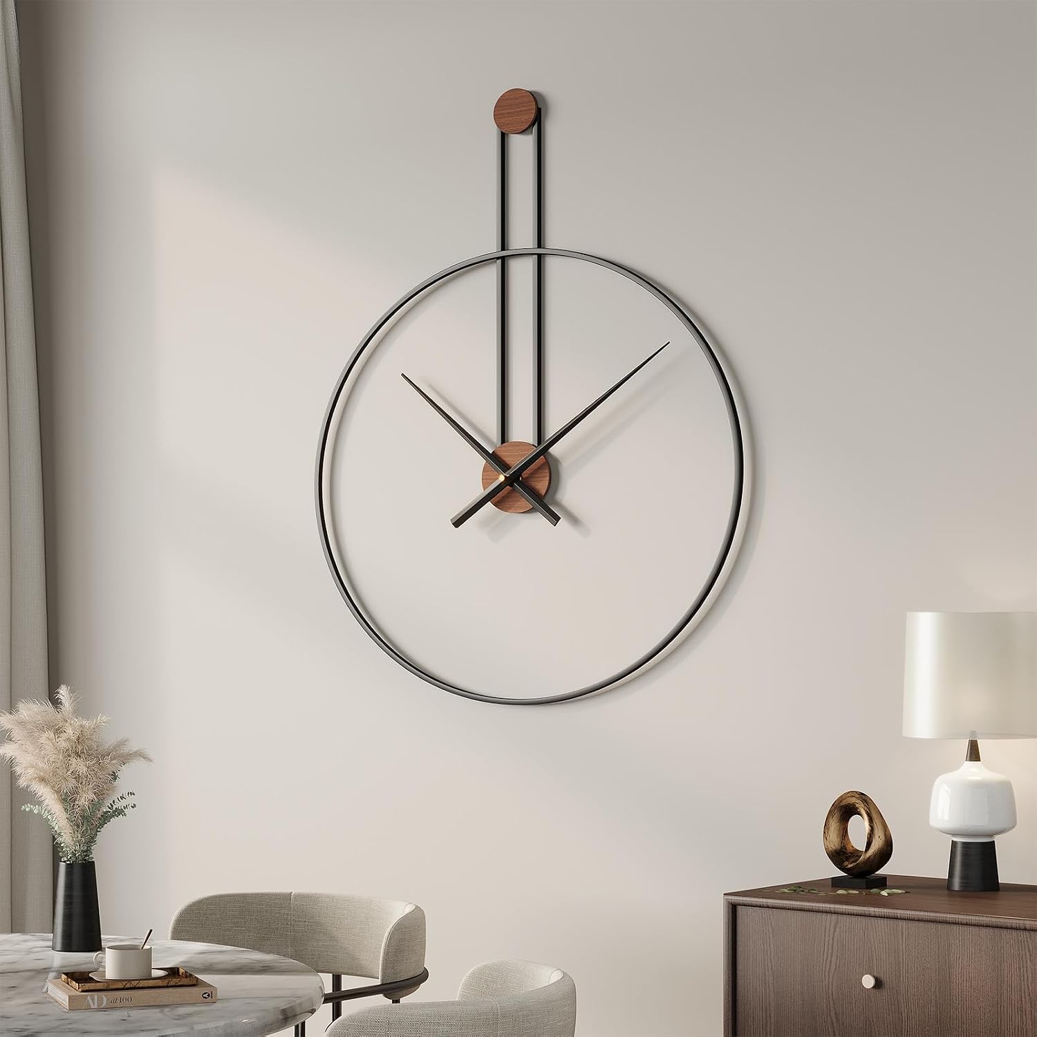 Cuspin 24 Inch Large Wall Clock, Modern Black Metal Clocks for Living Room | Silent non ticking, battery operated, open