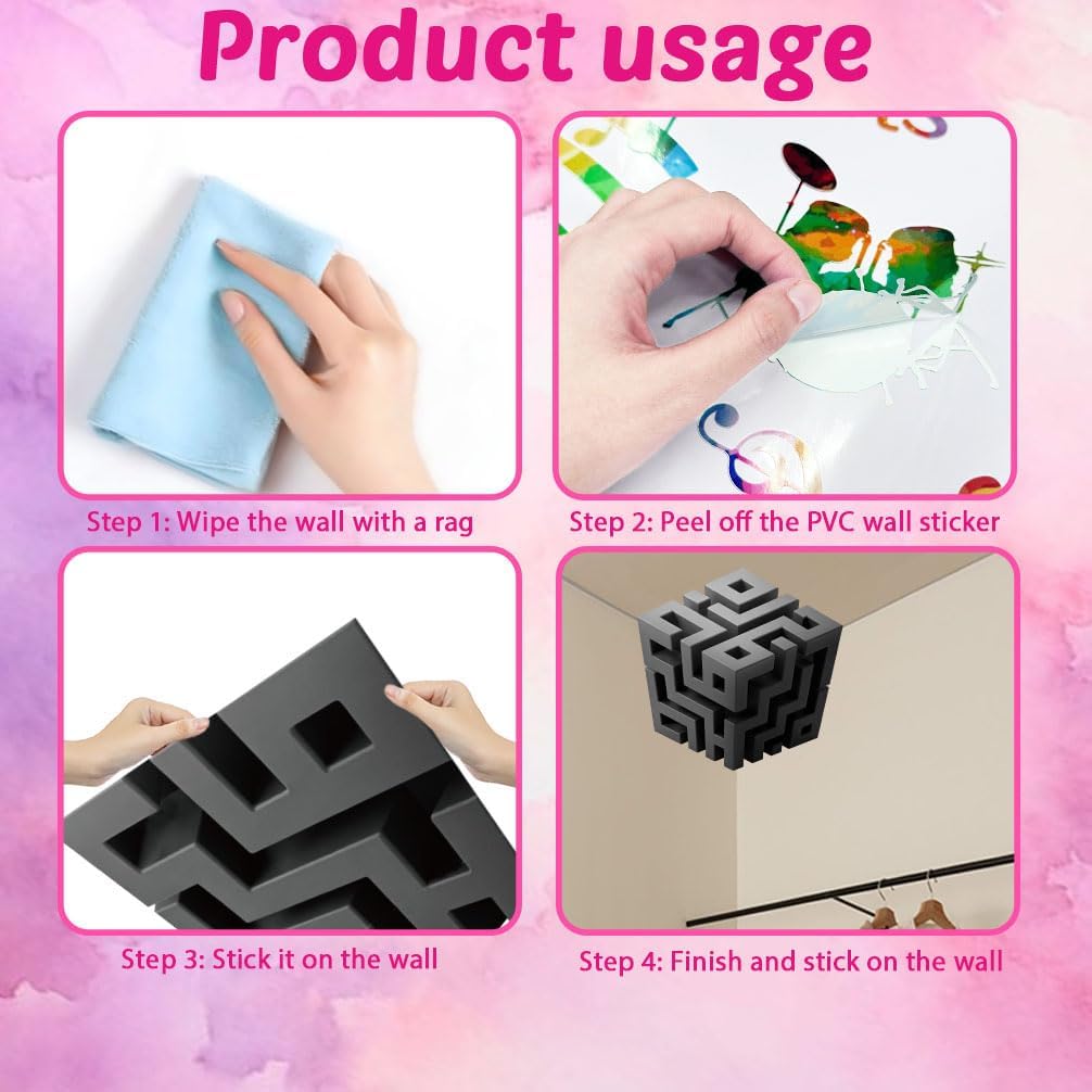Wall Stickers Optical Illusion Decals Removable Matte PVC Geometric Art / 3D Cube / Set of 2