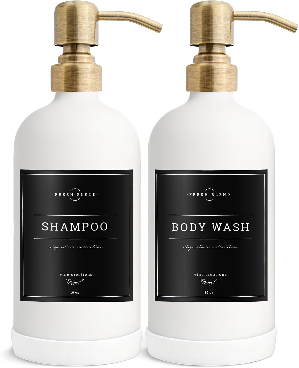 Vine Creations White Glass Soap Dispenser, 2 Pack Kitchen Soap Dispenser Set with Stainless Steel Pump, 16 oz Dish Soap