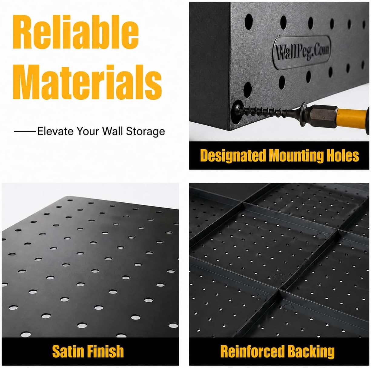 Pegboard Kit - 4 Each 24"x16" Peg Board Panels - Made in USA - Mounted Size is 64" x 24" Pegboards Wall Organizer for