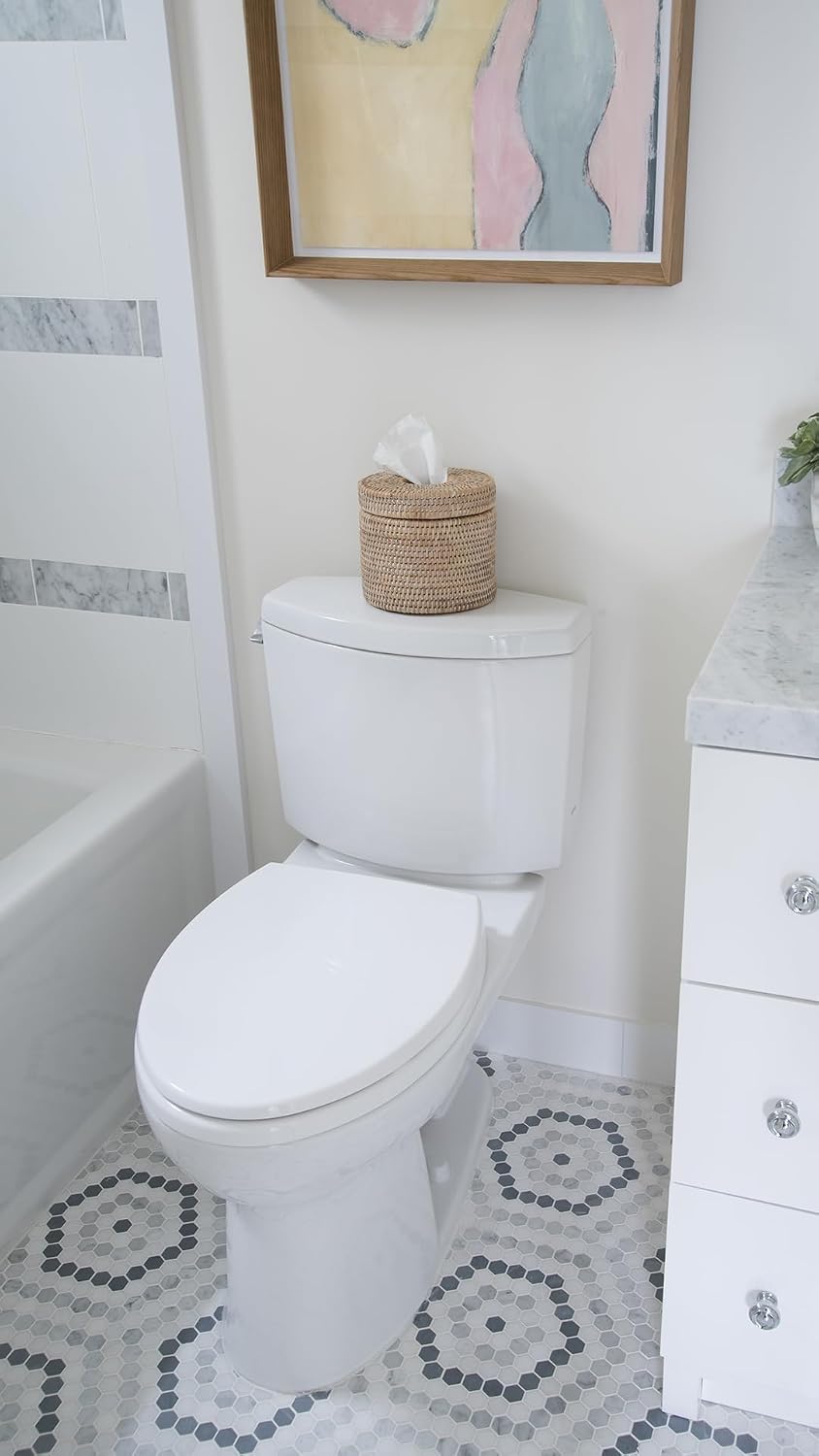 KOUBOO La Jolla Rattan Toilet Paper Holder with Lid, White Wash, Bathroom | Handwoven natural texture, freestanding