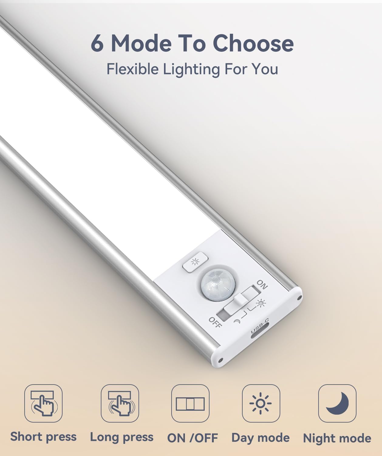 13inch Under Cabinet Lighting, 3200mAh Rechargeable Motion Sensor Light Indoor, LED Battery Operated Cabinet Lights