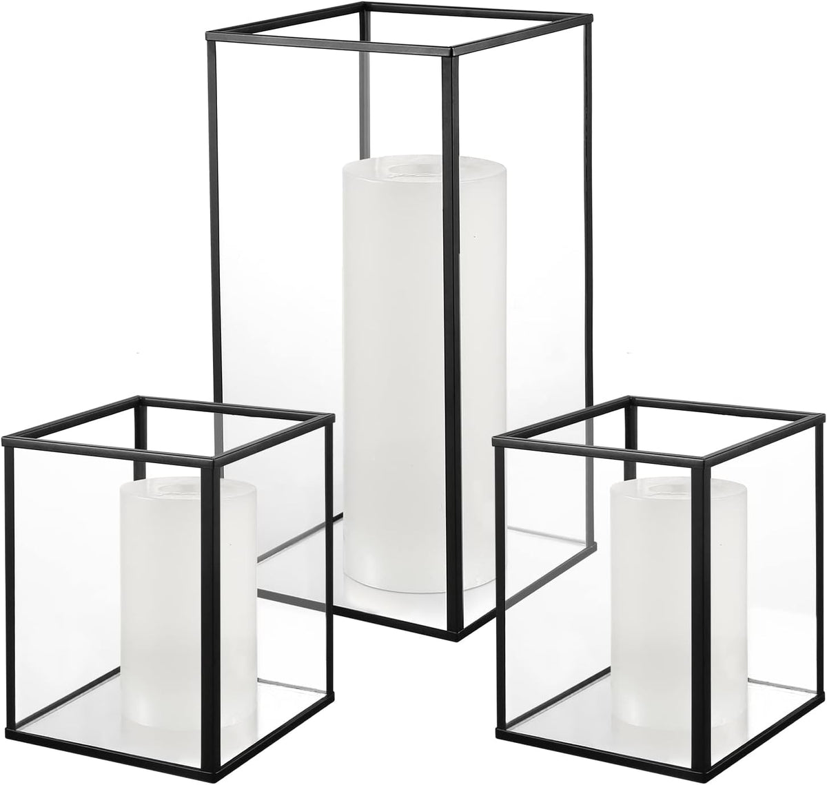 yshengood Hurricane Candle Holder Set of 3 Pcs, Black Candle Holder for Pillar Candle
