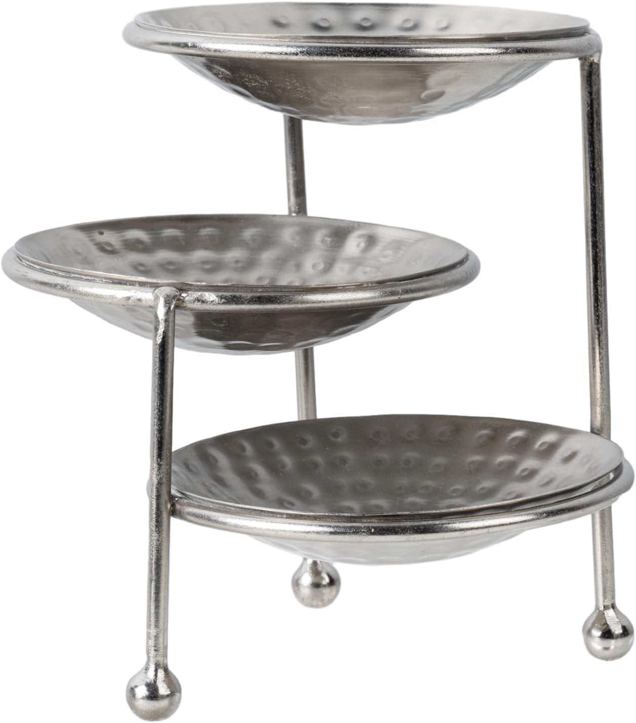 Hammered Silver Metal Dishes and Stand / Silver, 3 Tier / 4 Inch