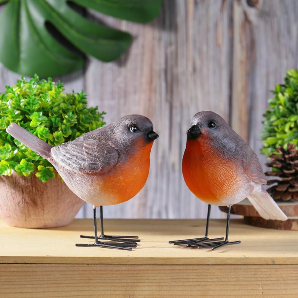 Robin Figurines Ornaments Resin Bird Statues Small Realistic Bird Animal Figurines / Set of 2