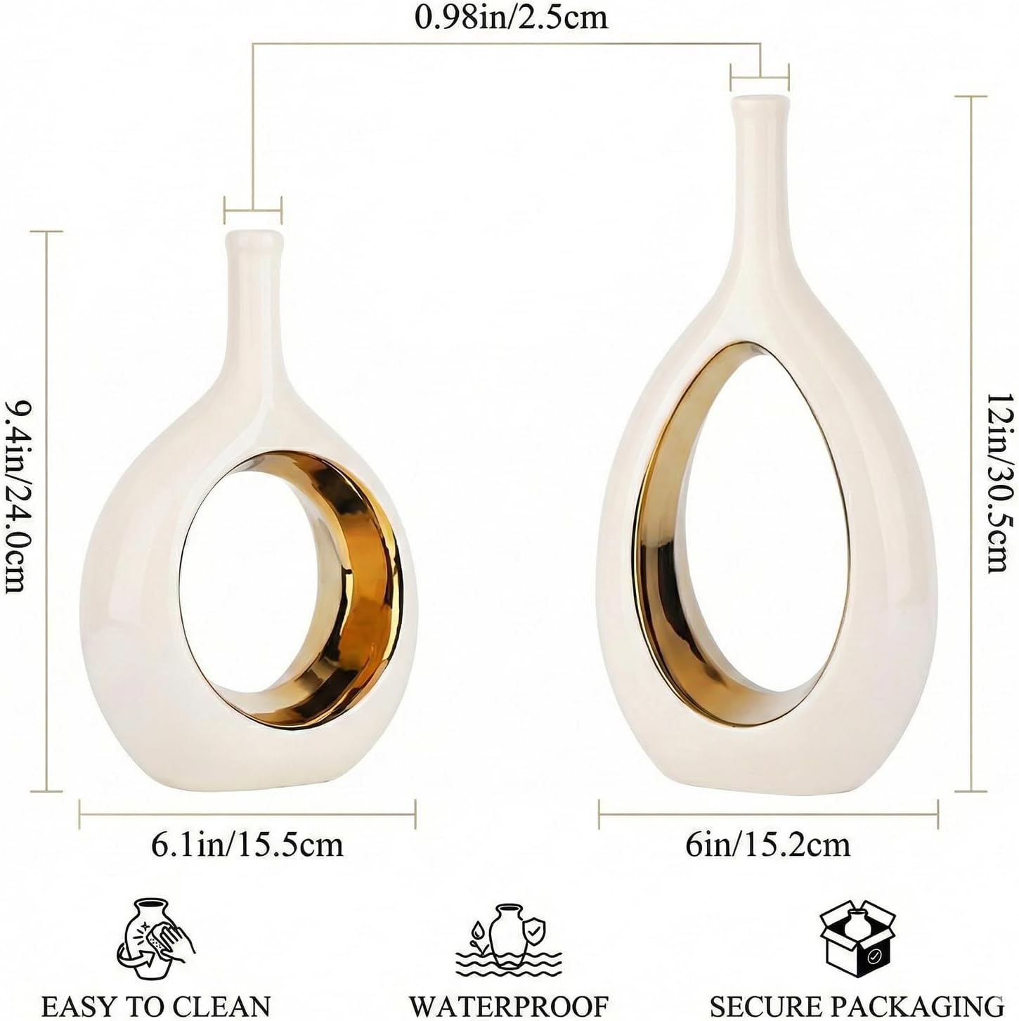 Vase Ceramic White Vases Home Decor / White and Gold