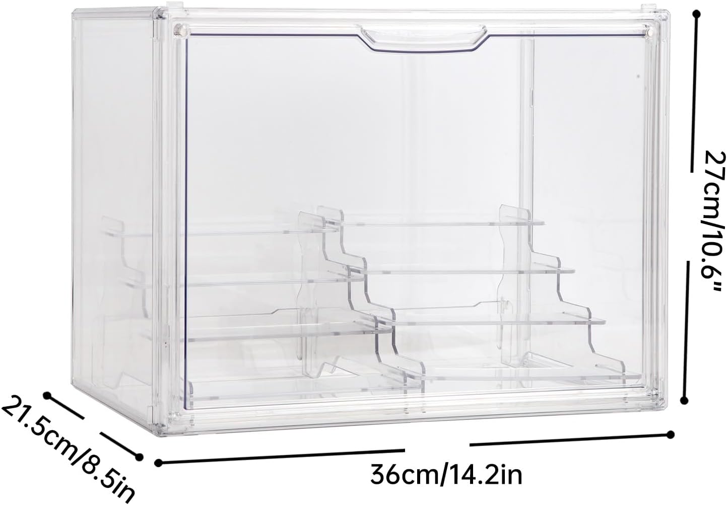 BOHOIDEE Clear Acrylic Display Case with Two Display Shelves for Figures, Dustproof Storage Organizer Box with Magnetic