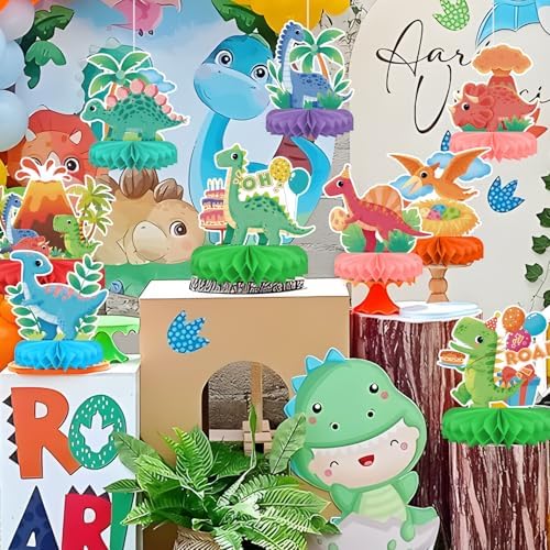 Dinosaur Birthday Party Supplies Kit - Dinosaur Themed Table Decorations with Honeycomb Centerpiece for Splendid Birthday Party Decorations