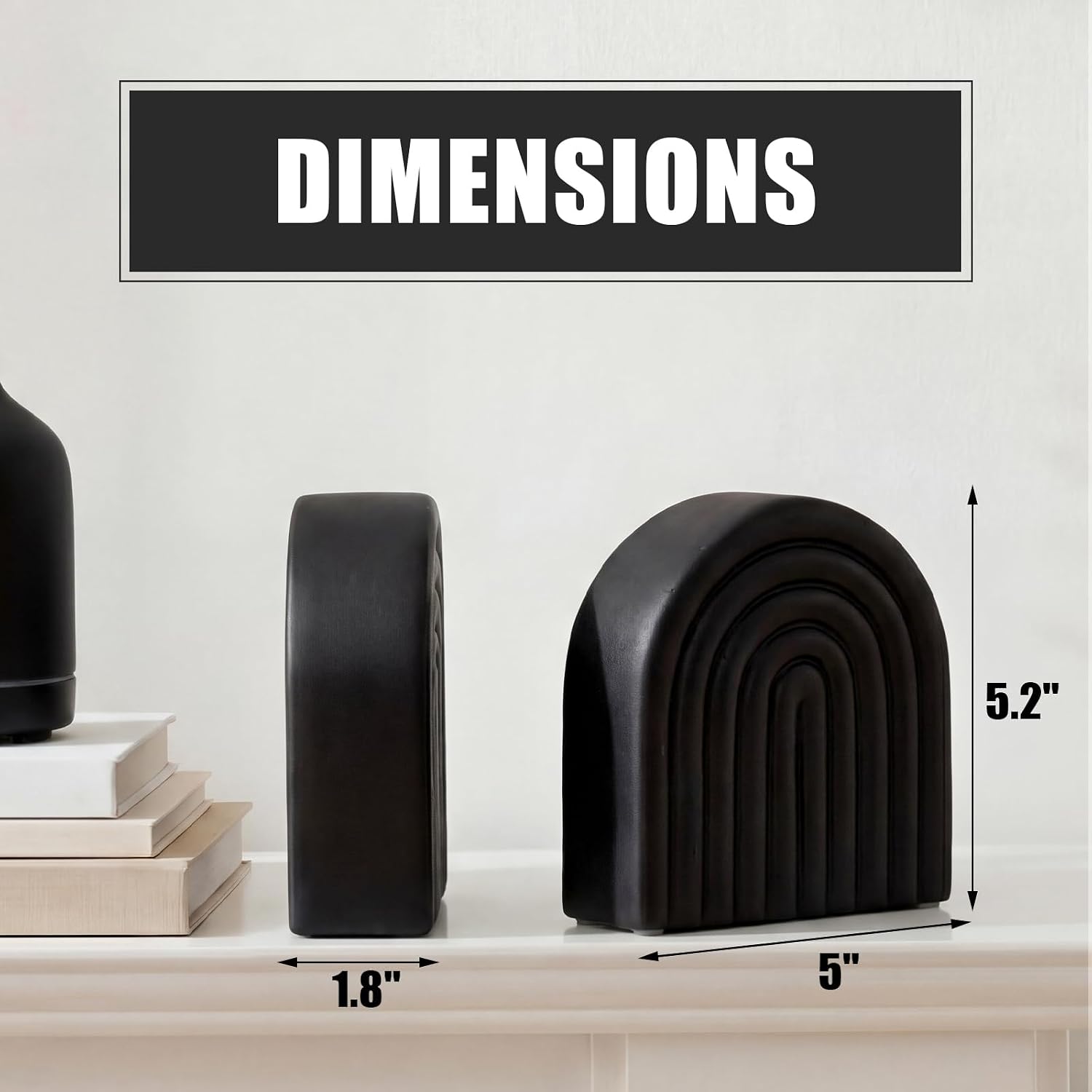 Boho Arch Concrete Bookends / Rainbow / Black / Set of 2
