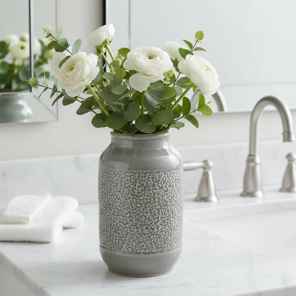 Ceramic Vase / Minimalist Decorative Vases for Flower / Gray / 9 Inch