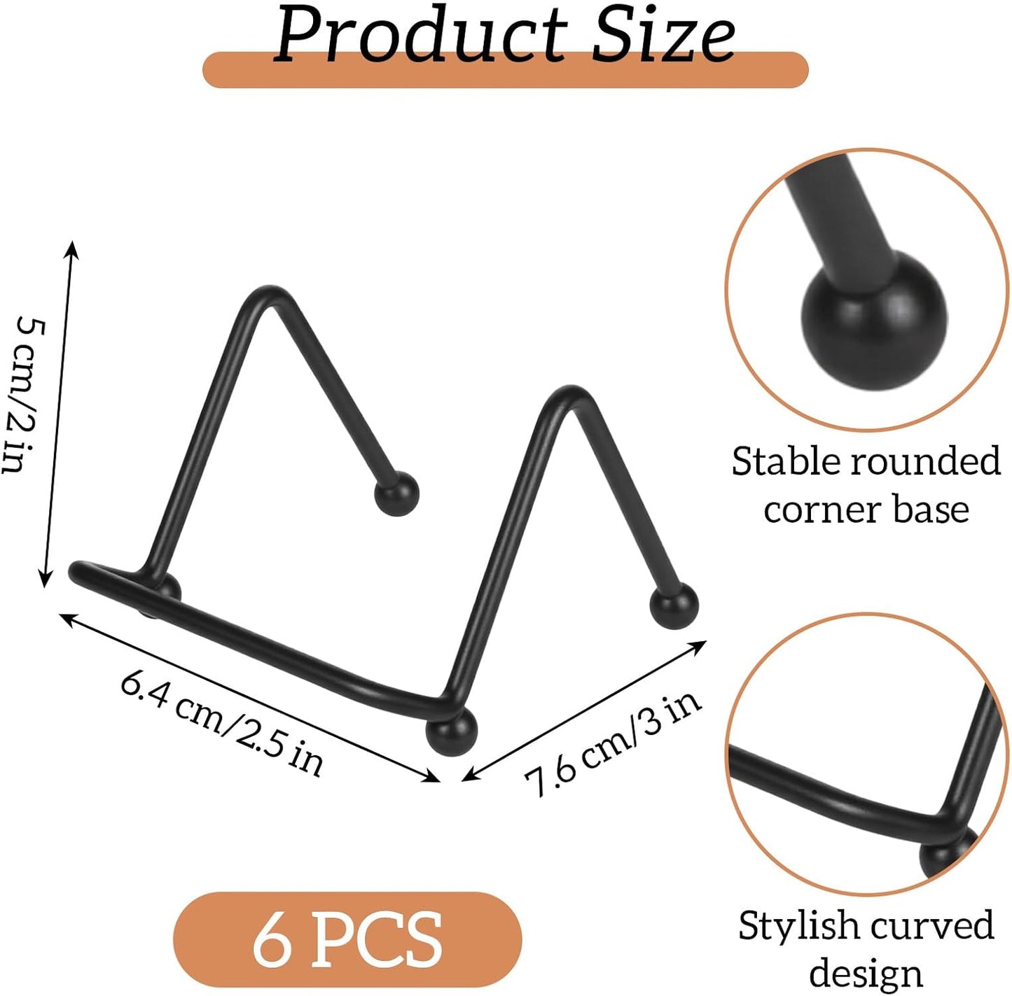 Small Metal Plate Holder Display Stands / Black / 2.5 Inch / Set of 6
