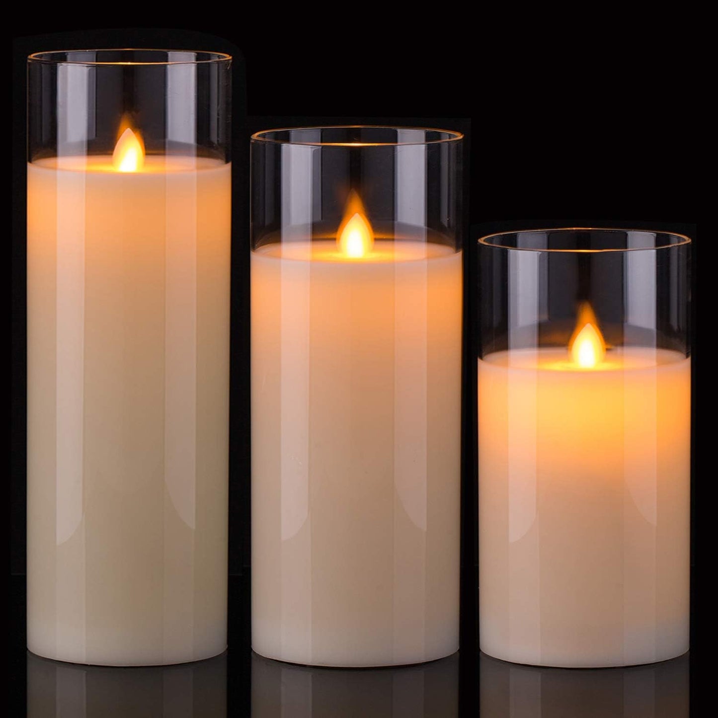 AKU TONPA Pack of 3 Flameless Candles Battery Operated Real Wax Glass Flickering LED Candle Sets with Remote Control