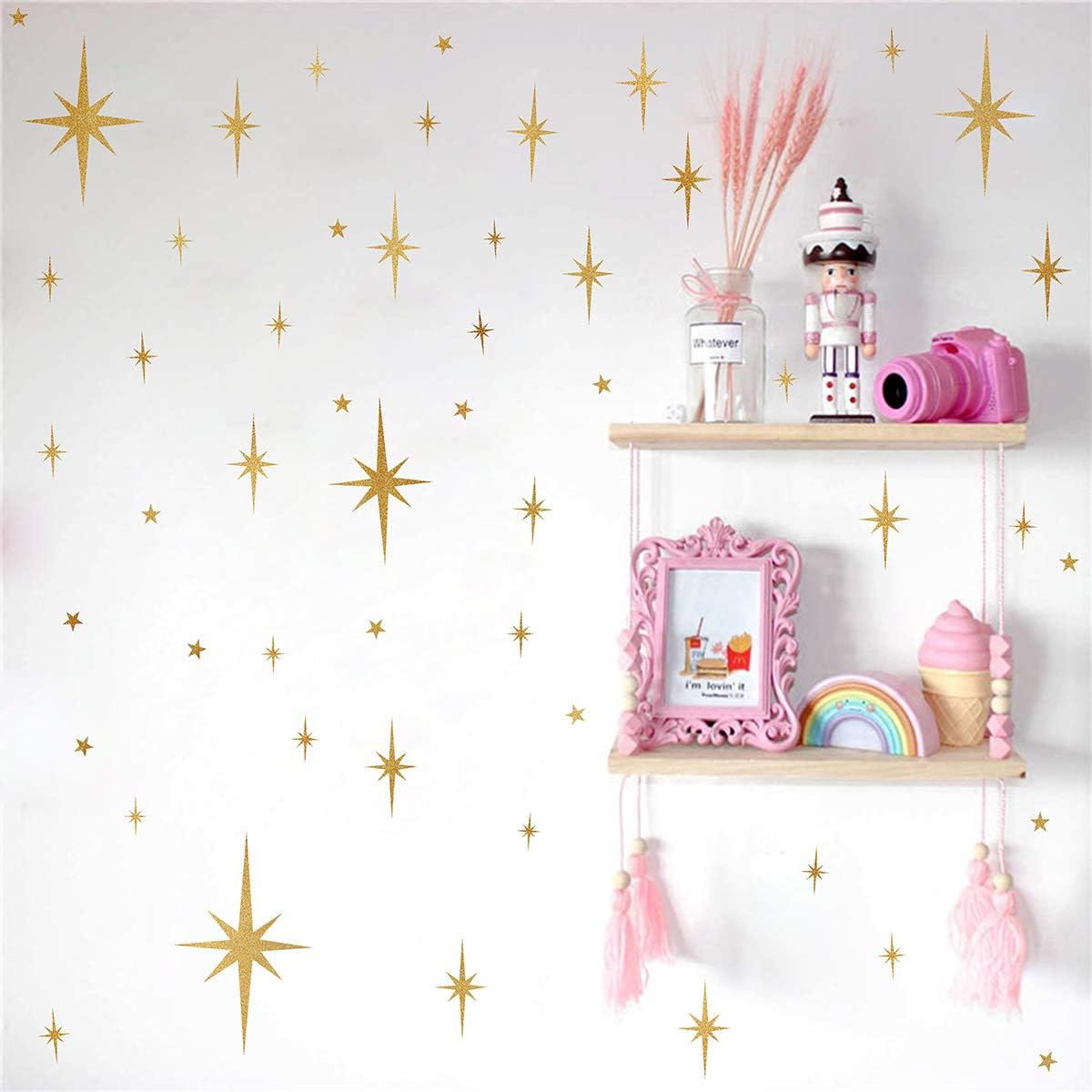 Star Wall Stickers Girls Room Wall Decals Sparkle Wall / Retro Starburst -vintage Gold / Set of 116