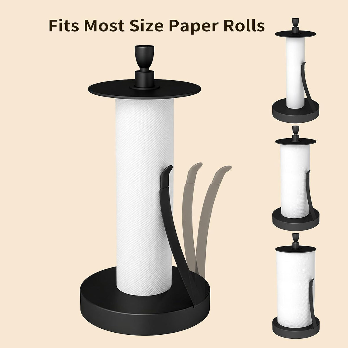 Heavy Duty Paper Towel Holder Countertop with Top Damping Disc Black | Easy One-Handed Tear, Weighted Base Non-Slip