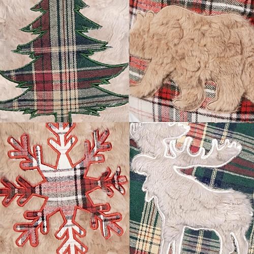 LUBOT New 4 Pack Christmas Stocking 20" Red Green Plush Plaid Mix and Match Classic Rustic Farmhouse Country Cotton Fireplace Hanging Xmas Stockings Decorations for Family Holiday Season Decor