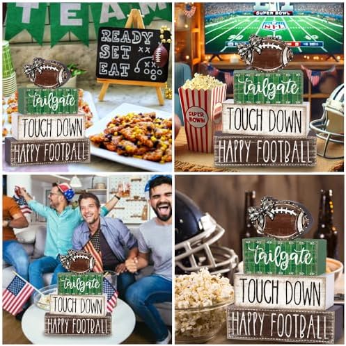 4Pcs Football Table Decoration Happy Football Wooden Block Sign