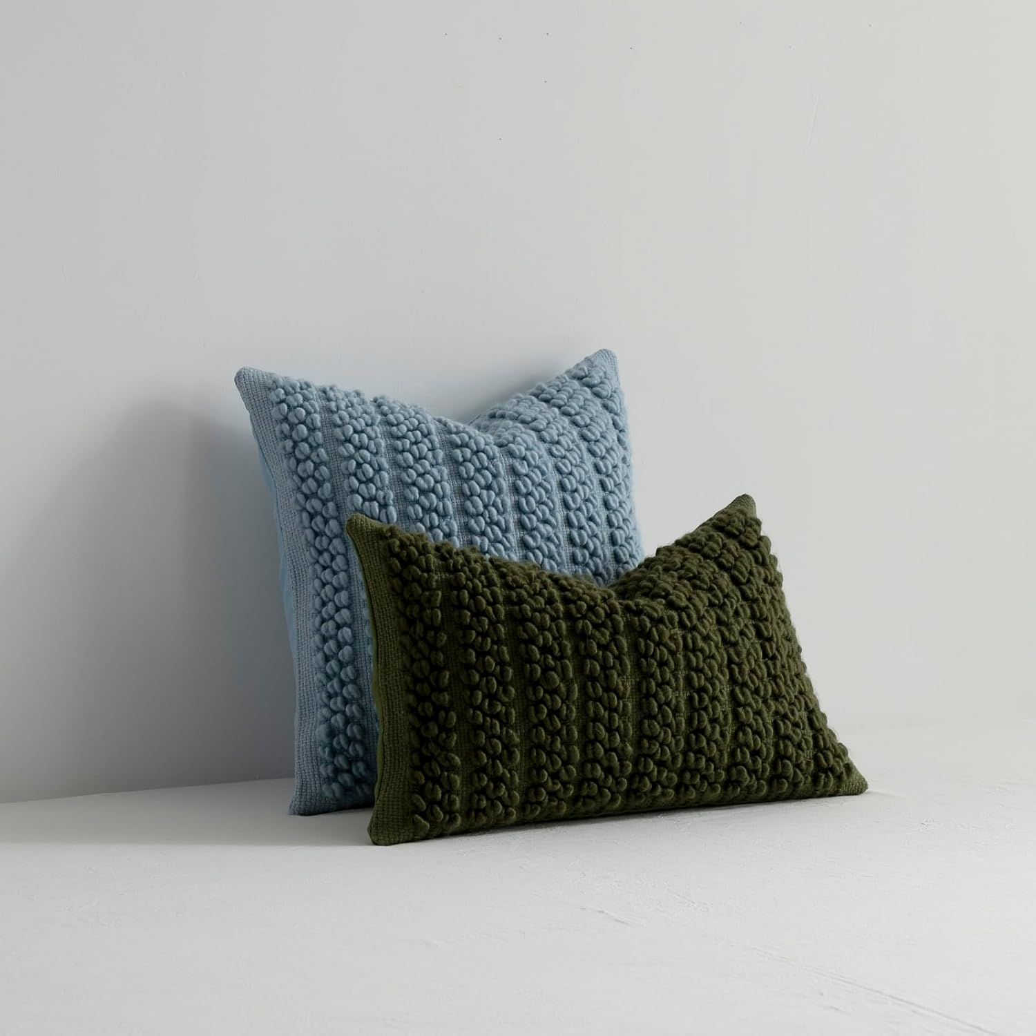 Wool Boucle Throw Pillow Cover Chic Accents Square Textured Decorative Pillow Case / Blue / 18 x 18