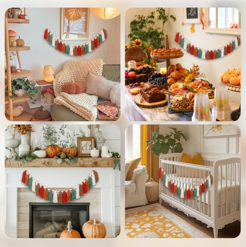 Burnt Boho Yarn Tassel Garland / Orange