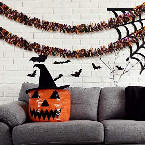WILLBOND 6 Pcs 39.4 ft Tinsel Garland, Black, Orange and Purple Mixed