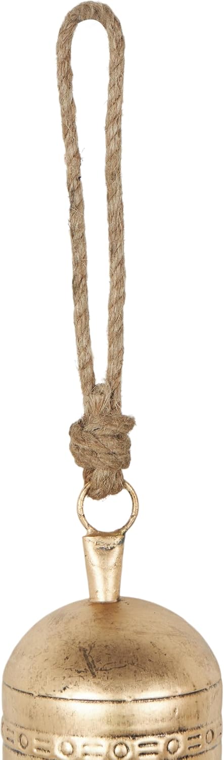 Deco 79 Metal Indoor Outdoor Decorative Cow Bells Tibetan Inspired Meditation Bell with Jute Hanging Rope, Set of 3 Cow