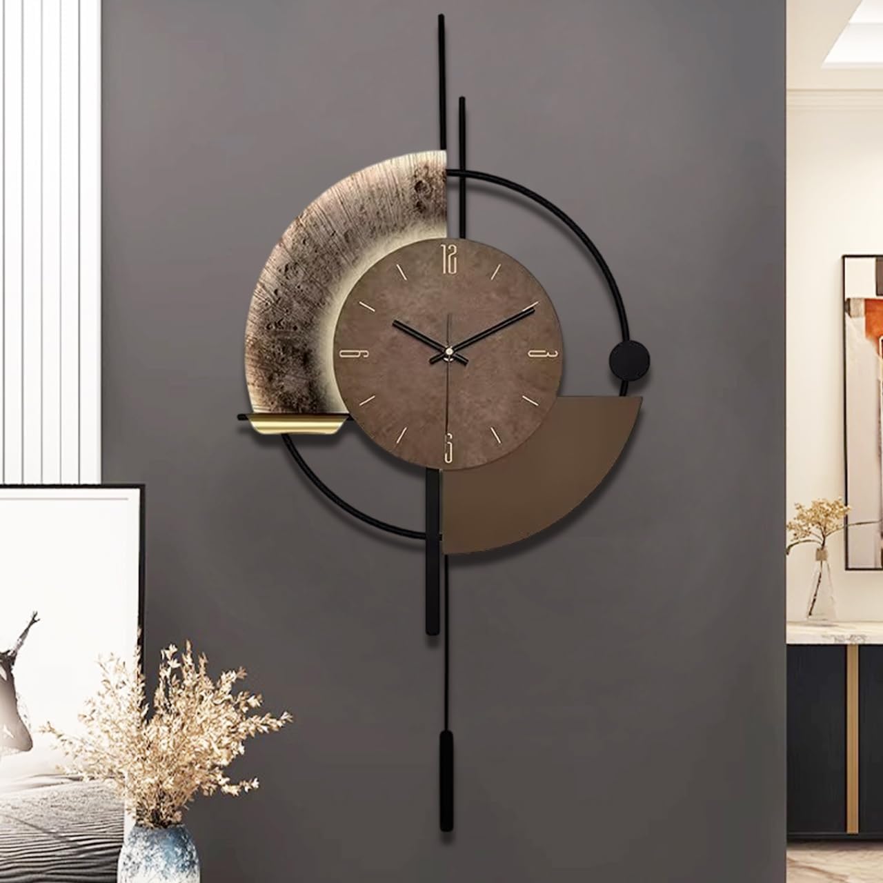 SIN&MI Wall Clock,Decorative Wall Clocks with Pendulum,Silent Quality Quartz Clock Battery Operated,Large Clock for