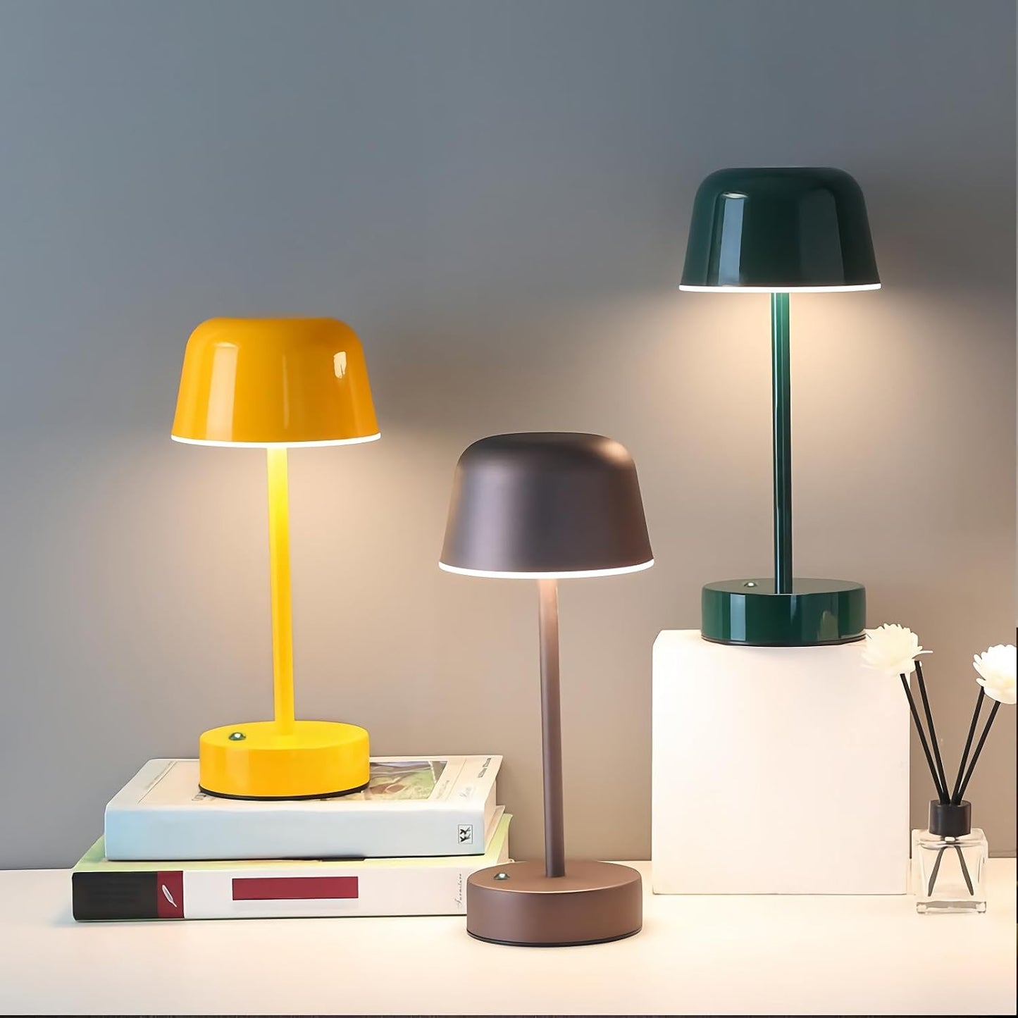 Rechargeable Table Lamp, Yellow Mushroom Table Lamp with USB Port, Battery Operated Touch Small Lamp for Nightstand