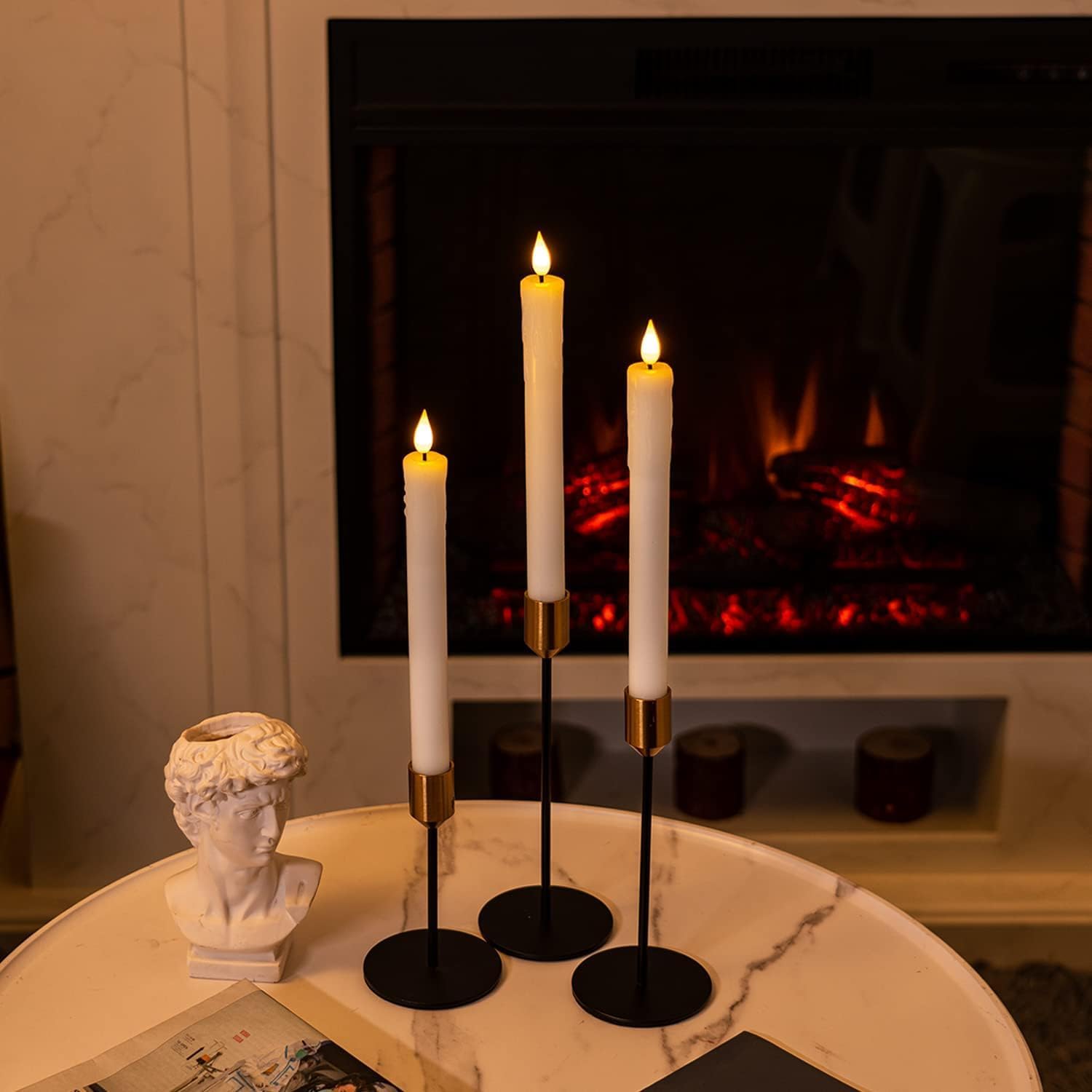 Homemory Real Wax LED Flameless Taper Candles with Timer, Dripless Fake Candlesticks with 3D Flickering Flame, 9.6