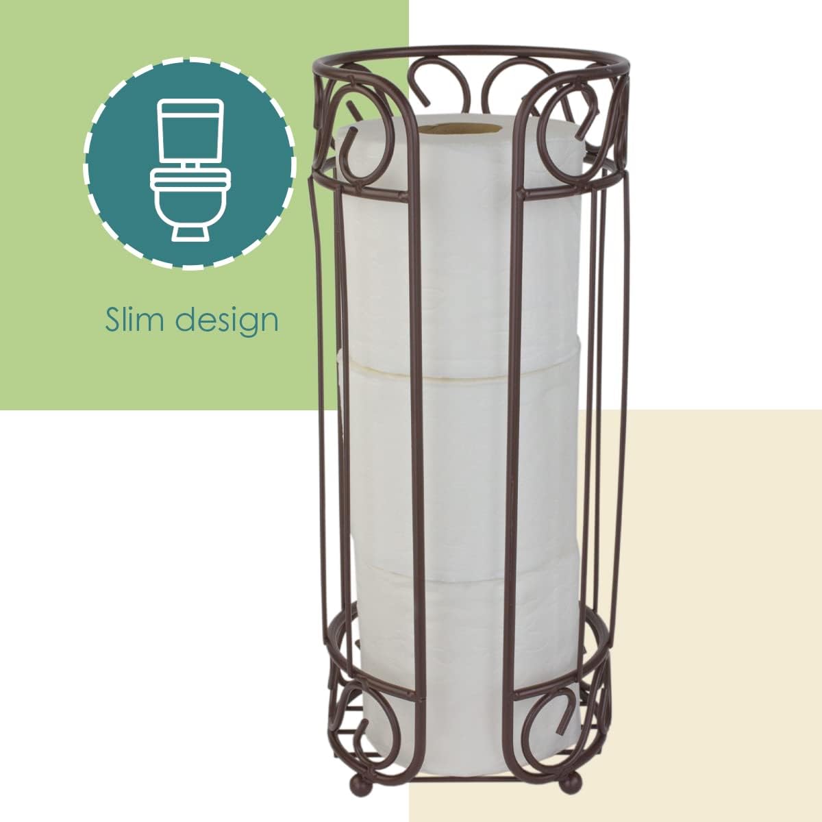 Scroll Design Toilet Paper Holder Stand, (Bronze), By Home Basics | Steel Free-Standing Holder | Bathroom Toilet Paper
