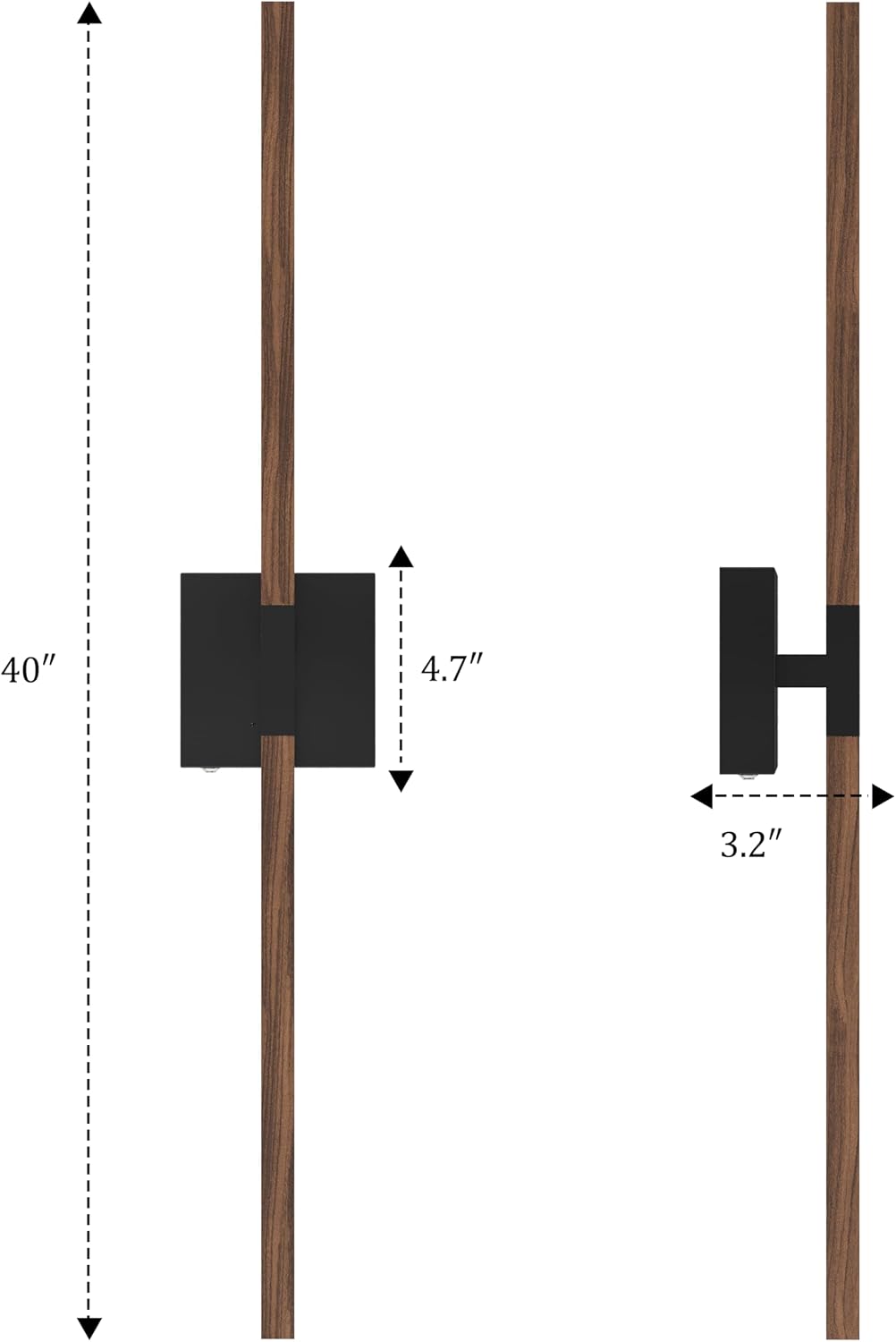 Rayogale Black Walnut Rechargeable Wall Sconce with Remote Control 40 Inch | 3000/4500/6000K Dimmable 8000mAh Wireless