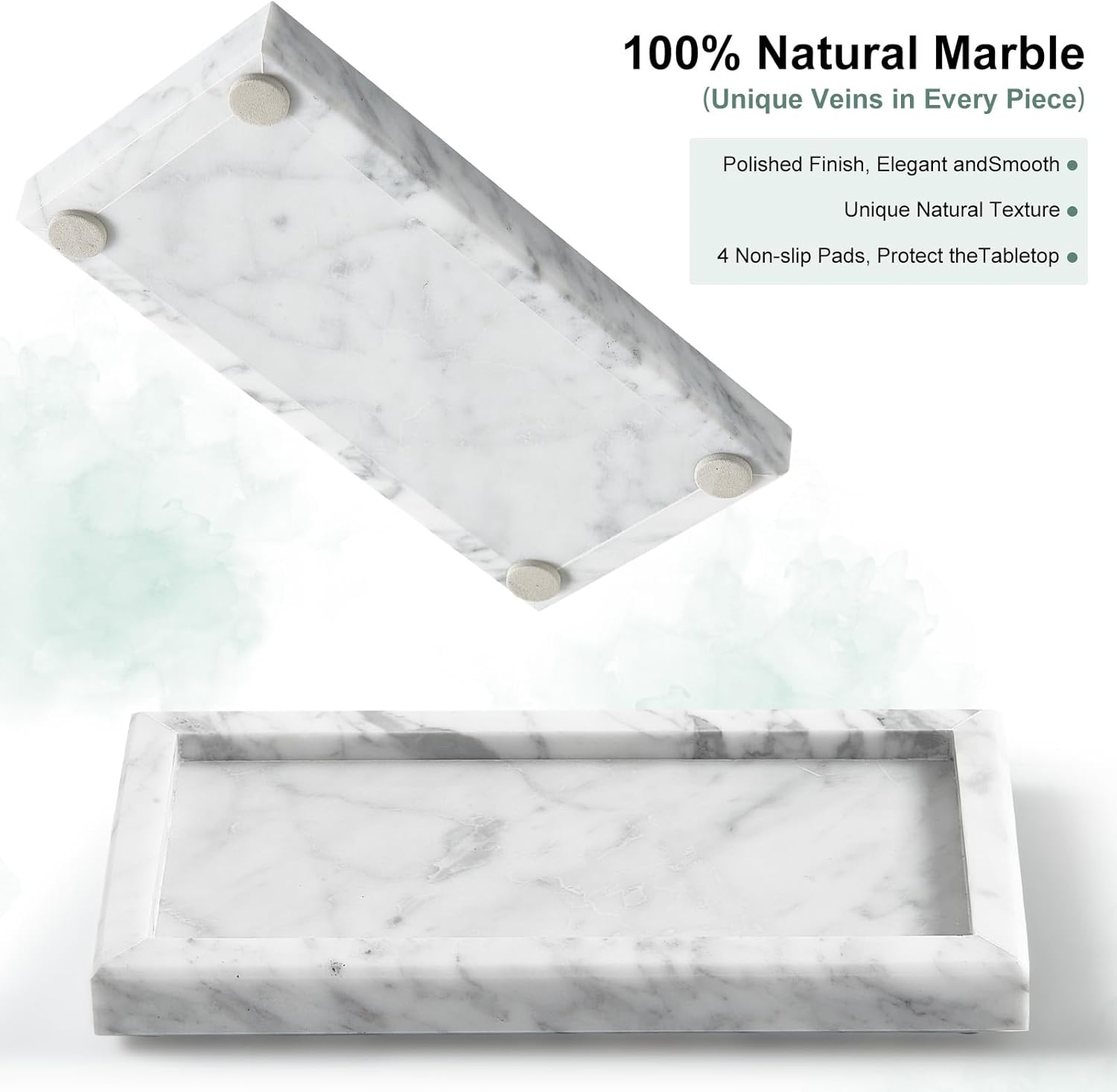 Stone Organizer / Natural Small Marble Vanity Tray / White / 7.9 x 4.3 x 0.8